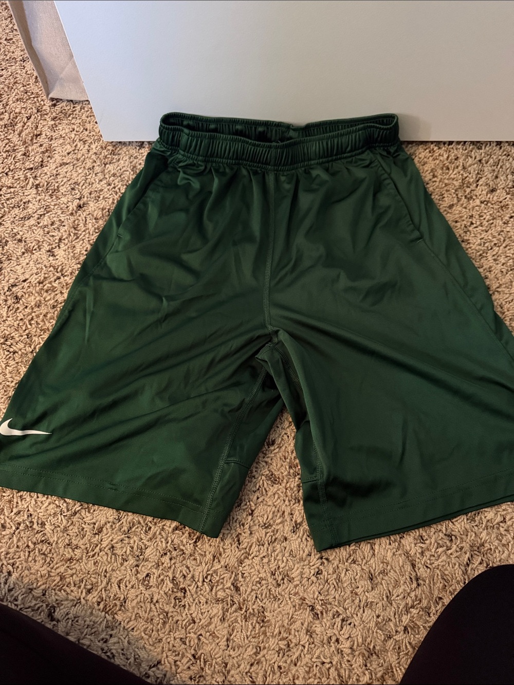 Nike Dark Green Men's Athletic Shorts with White Swoosh